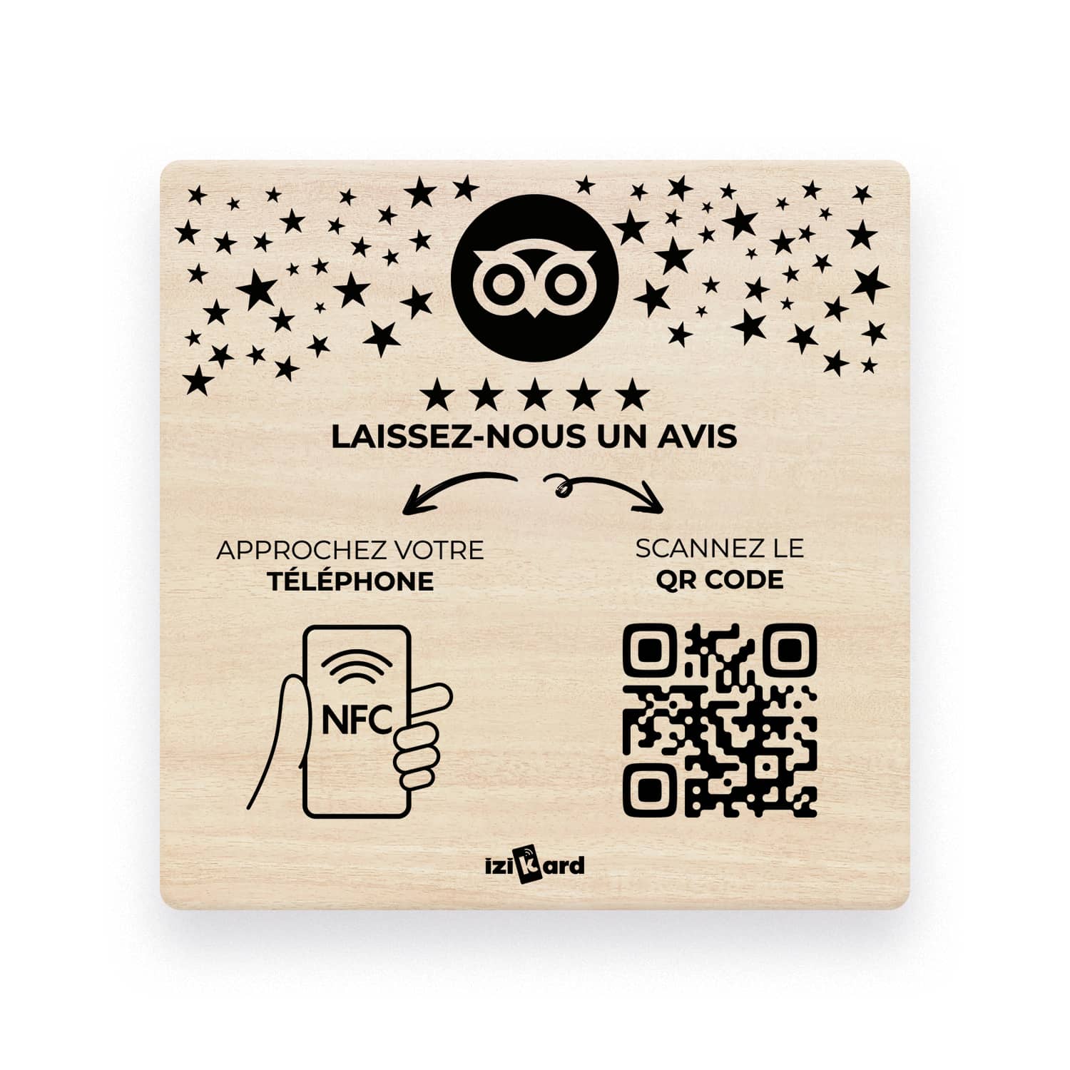 plaque avis tripadvisor bois nfc qr code
