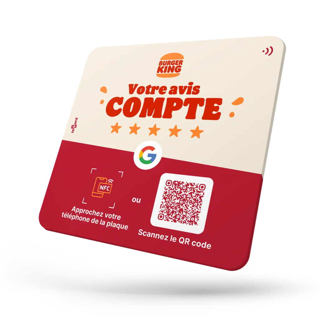 plaque nfc avis google restaurant burger king dijon
