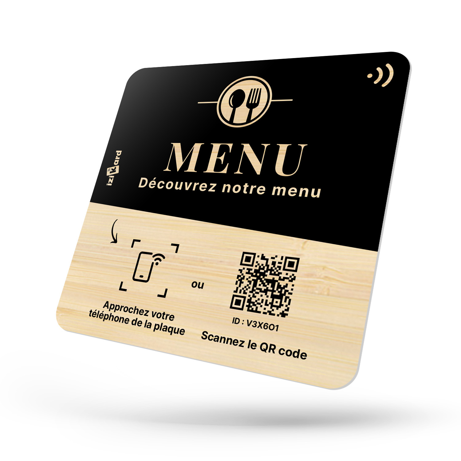 Plaque Bois NFC QR Code pour Restaurant