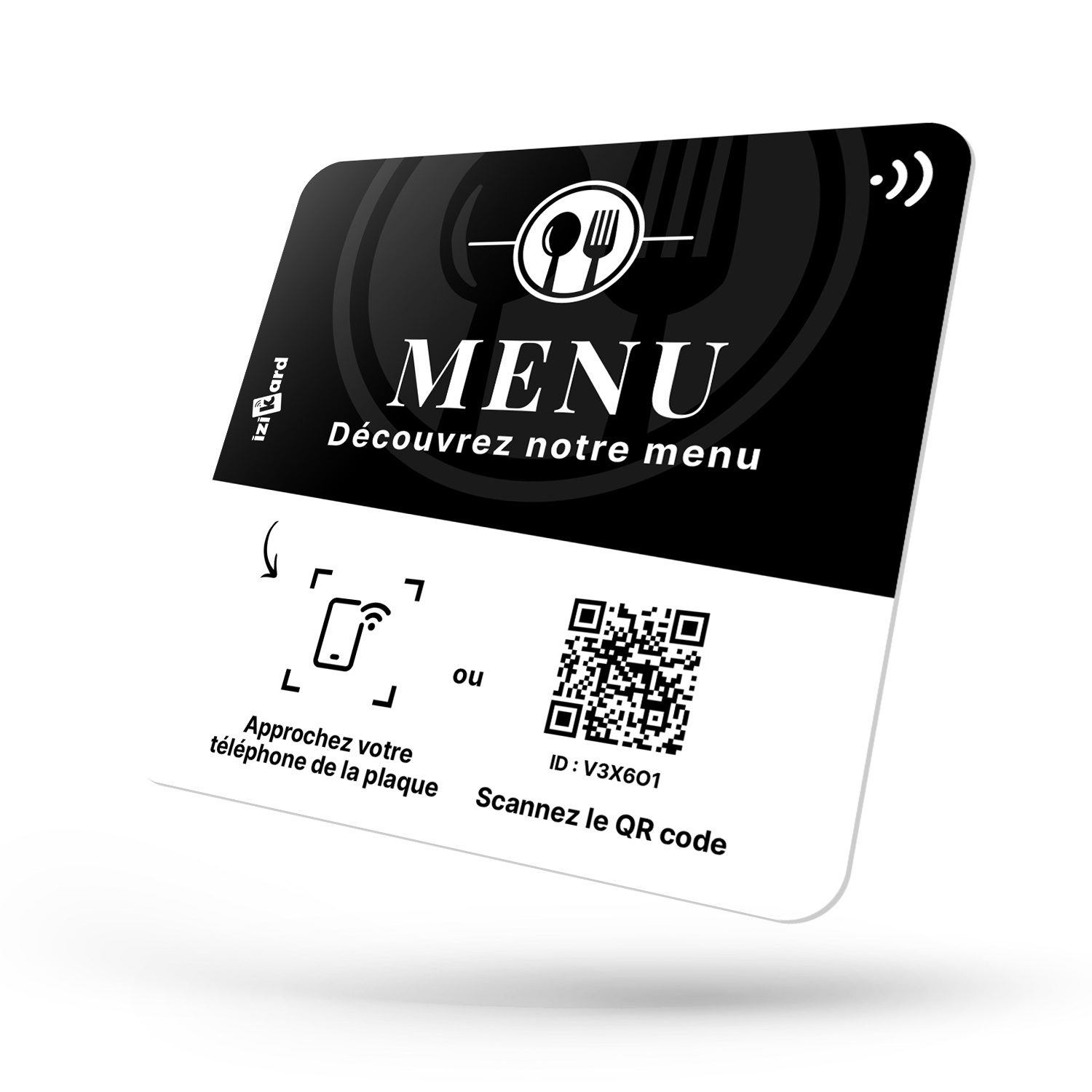 Plaque NFC et QR Code pour Menu Restaurant en PVC